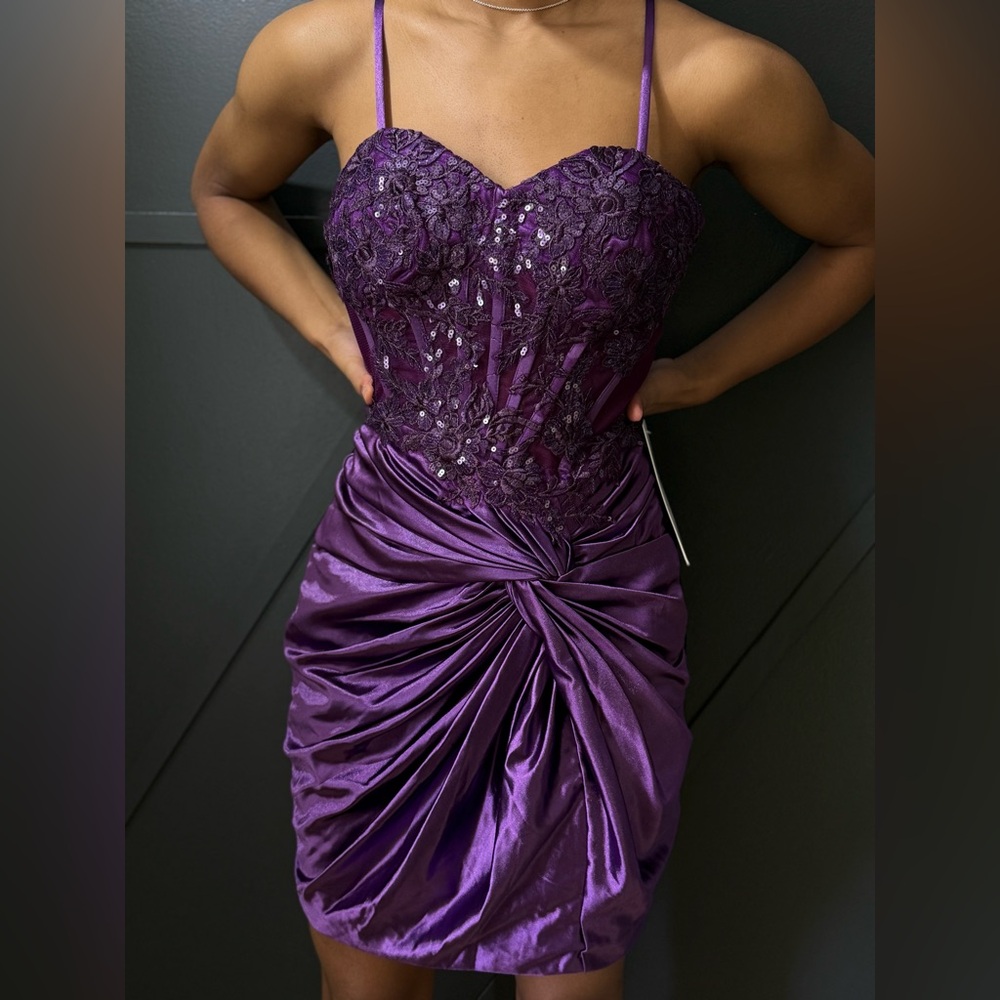Luxurious Deep Purple Spaghetti Strap Corset-style Women's Mini Dress